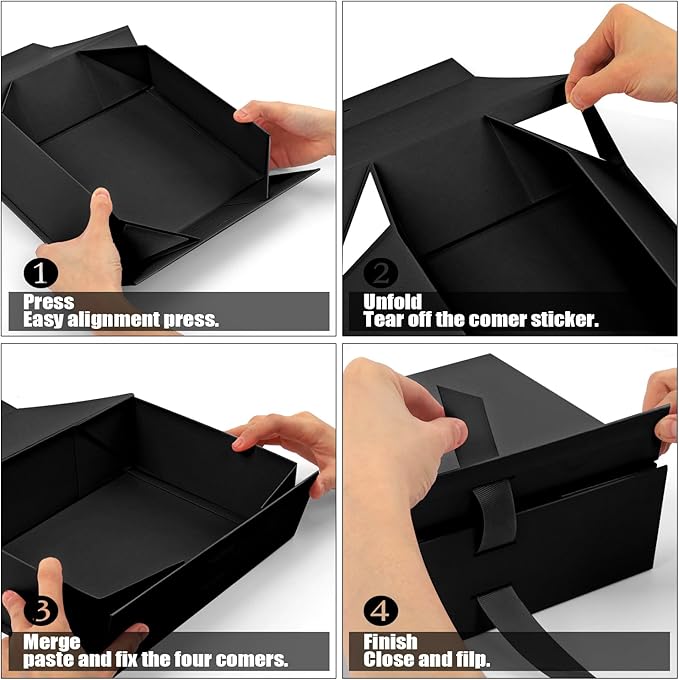 Bo Elegant Gift Packaging - 5-Pack Magnetic Lid Decorative Box, 10.5x7.5x3.1" - Multi-Occasion Luxury Gift Boxes (Black)