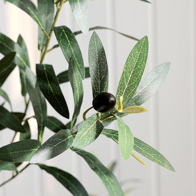 Olive Trees Artificial Indoor 8FT, Tall Faux Olive Tree with Round White Planter, Outdoor UV Resistant Large Fake Olive Plants, Modern Home Decor for Living Room Office Porch