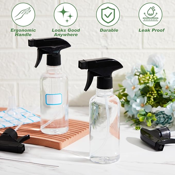9 Pcs 10oz/300ml Plastic Spray Bottle Bulk for Plant Small Spray Bottle Fine Mist Water Sprayer with Measurement Upgraded Adjustable Nozzle Refillable Empty Container for Cleaning, Hair, Cooking