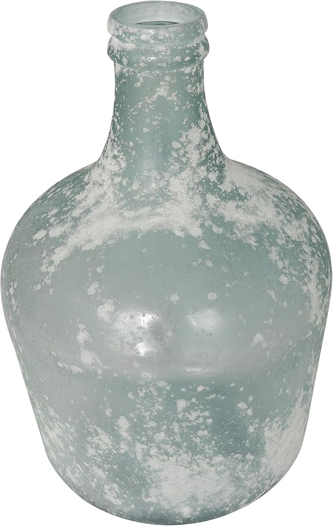 Deco 79 Recycled Glass Handmade Decorative Vase Wide Frosted Spanish Bottle Centerpiece Vase, Flower Vase for Home Decoration 11" x 11" x 17", Clear