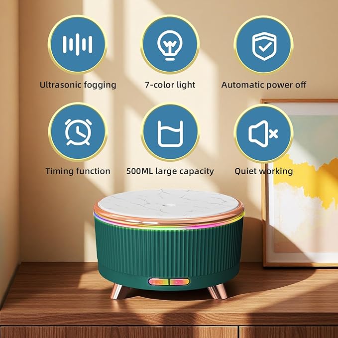 500ML Essential Oil Diffuser: Ultrasonic Aroma Diffuser with Remote Control for Spa Hotel Yoga Room - Humidifier for Bedroom with 7-Color Night Lights & Auto Shut-Off for Nursery/Women Home Relaxation