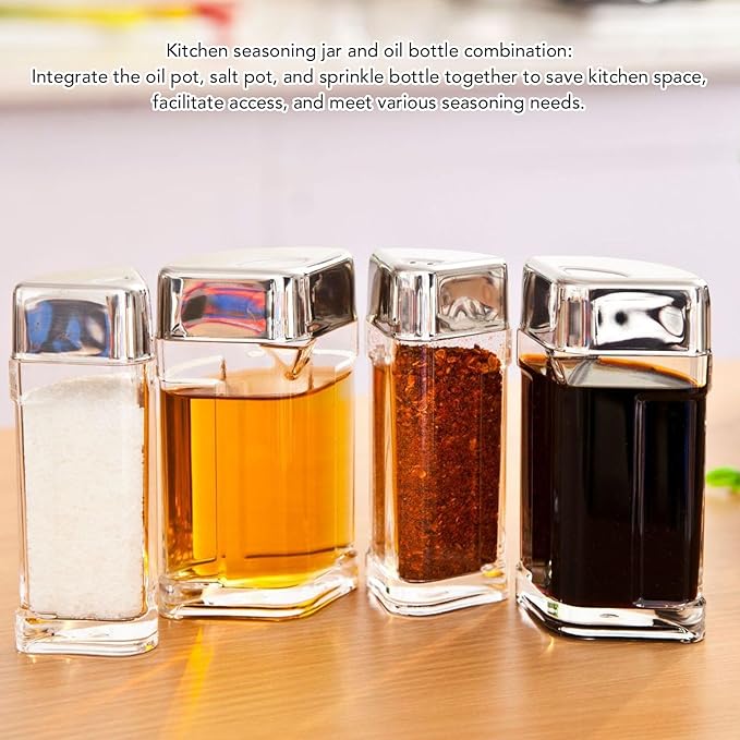 Glass Meal Prep Containers : 2X150ml 2X80ml Rotating Transparent Seasoning Containers for Oil, Salt, and Meal Essentials