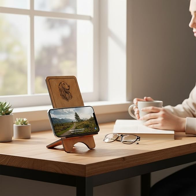 Design Your Own Phone Stand Personalized Wooden Holder Custom Pet Name Engraved Handmade Desk and Home Accessory Gift (Resting My Barks Golden)