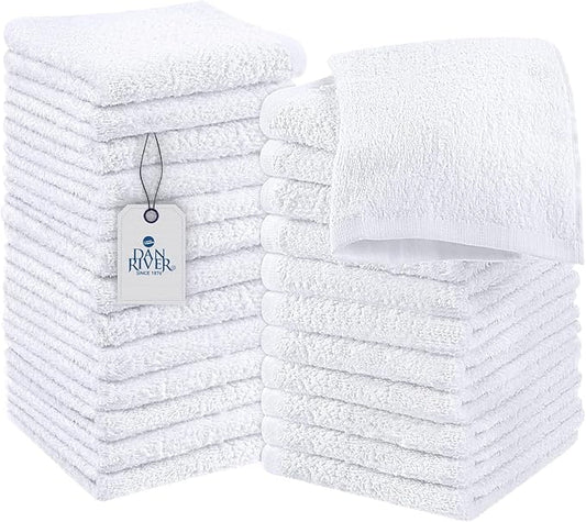 DAN RIVER 100% Cotton Wash Cloths 24 Pack [12x12] Soft & Absorbent wash Clothes, Gym, Hotels & Spa Perfect for Everyday Use Fingertip Towels, White