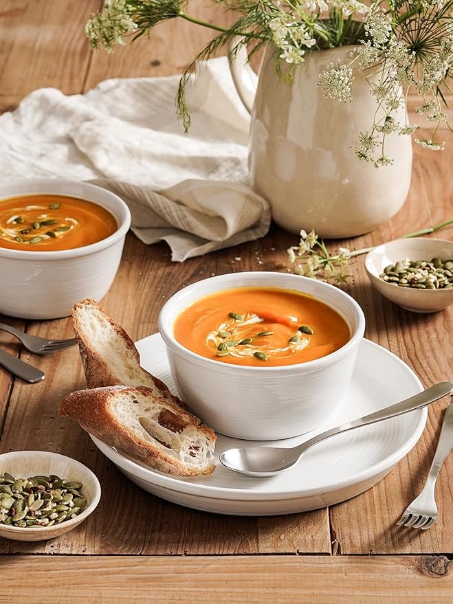 LE TAUCI Dishes Set for 6, Stoneware Plates and Bowls Set, 10" Dinner & 8" Salad Plates, 6" Bowls, Stackable, Microwave & Dishwasher Safe Ceramic Dinnerware, 18-Piece, White