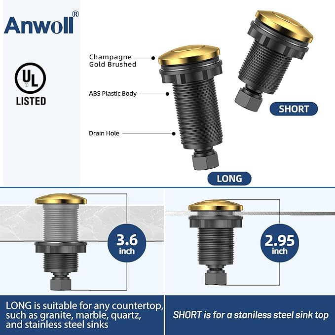 Garbage Disposal Air Switch Kit, Professional Dual Outlet, Solid Brass Cover in Brushed Gold, UL Listed Sink Top Button, Compatible with Moen Faucets