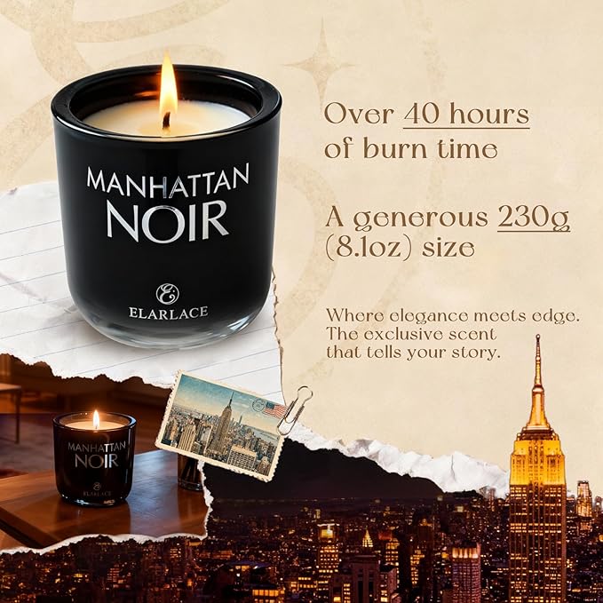 Elaralce Manhattan Noir Scented Candle | Luxury Soy Candles for Home | Gifts for Women | Fall Winter Room Decor
