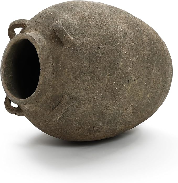 LuxenHome Rustic Ceramic Flower Vase,15 Inch Tall Brown Terracotta Cauldron Vase for Living Room Decor，Large Floor Vase Home Décor Accents,Round Vintage Pottery Vases Home Decor