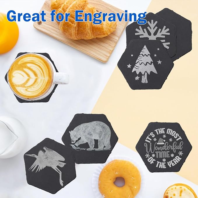 30 Pack 4 Inch Hexagon Slate Coasters,Black Slate Drinks Coasters with Anti-Scratch Bottom, Ideal for Home Decor, Bar, Housewarming Gifts, and Laser Engraving KUKLIPJIM
