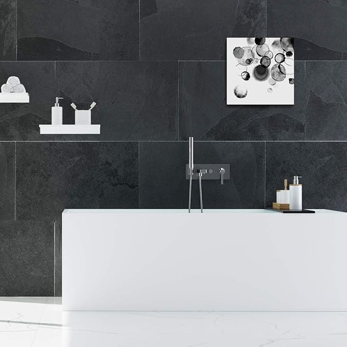 Bathroom Decor Wall Art Black and White Bubbles Prints Pictures Framed Canvas Artwork Wall Art for Bedroom Kitchen Office Modern Ink and Wash Painting Decorations Size 14x14 inches Ready to Hang