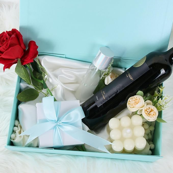 Aimyoo Blue Collapsible Gift Box with Magnetic Closure Lids 13.8x9x4.3 in, Bridesmaid Groomsmen Proposal Box, Large Rectangle Box for Present Graduation Storage 3 Pack