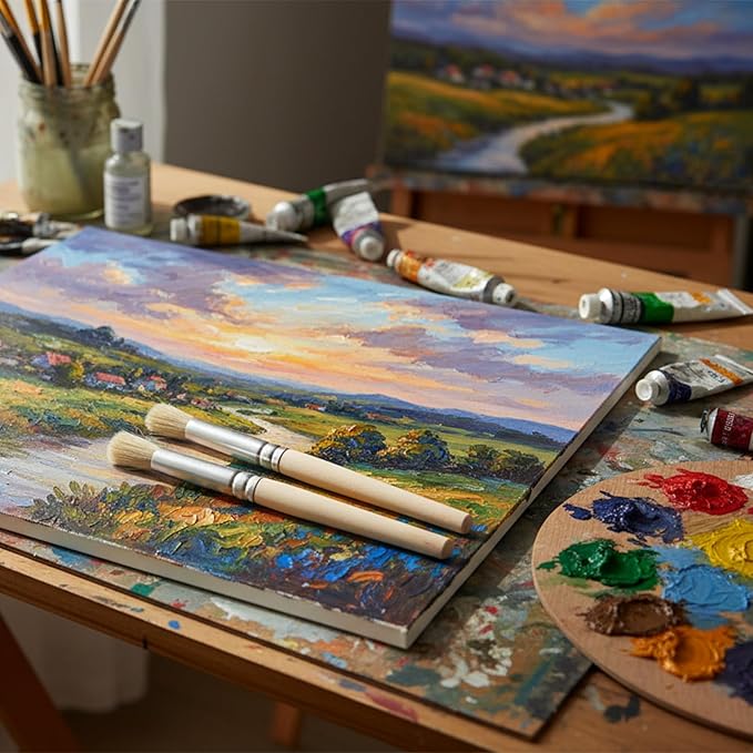 12 Pcs Wooden Stencil Brushes Set - 3 Sizes Natural Bristle Paint Brushes for Acrylic Paint, Round Pointed Template Brush for Acrylic Oil Watercolor Painting Stenciling, DIY Crafts and Art Projects