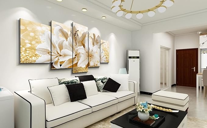 LUDUHU Modern Flower Theme Wall Art - Abstract Orchid Canvas Wall Decor Flower Abstract Painting Still Life Canvas Wall Art for Home Decor (H,Oversize 40x20inch)