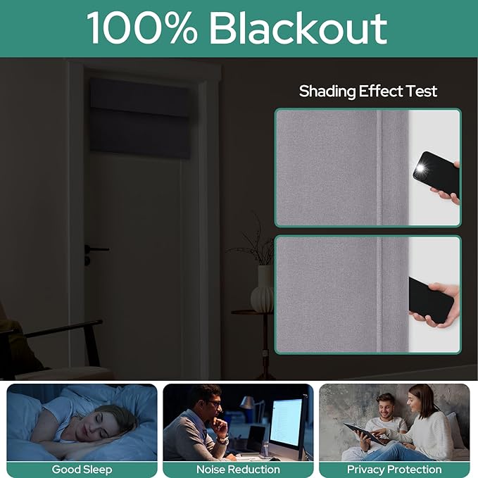 HOMEIDEAS 100% Linen Blackout French Door Curtains, Privacy Small Door Window Curtains, 26 X 20 Inch Shades for Front Window, Thermal Insulated Covering, 1 Panel, Light Gray