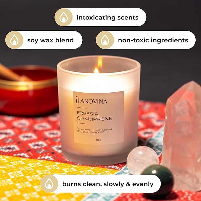 Champagne Toast Candle Gift – Luxury Freesia & Champagne Scent – Scented Candles for Women – Aromatherapy Candle Gift Box – Made in USA – Brown Glass Jar