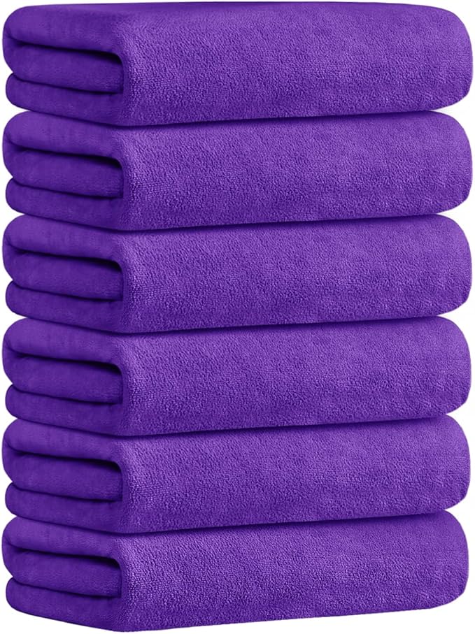 JML Bath Towel, Microfiber Bath Towels Set 6 Pack 30" x 60" - Large Size, Absorbent, Quick Drying as Fitness Towel, Sports Towels, Yoga Towel, Violet