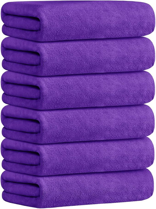 JML Bath Towel, Microfiber Bath Towels Set 6 Pack 30" x 60" - Large Size, Absorbent, Quick Drying as Fitness Towel, Sports Towels, Yoga Towel, Violet