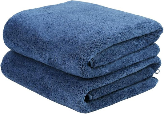 JML Luxury Hotel & SPA Bath Towels (2 Pack, 30"x60") - 350GSM High Density Fleece Towel Sets - Super Soft and Absorbent, Lint Free, Fade Resistant Oversized Bath Towel, Coral Fleece Navy