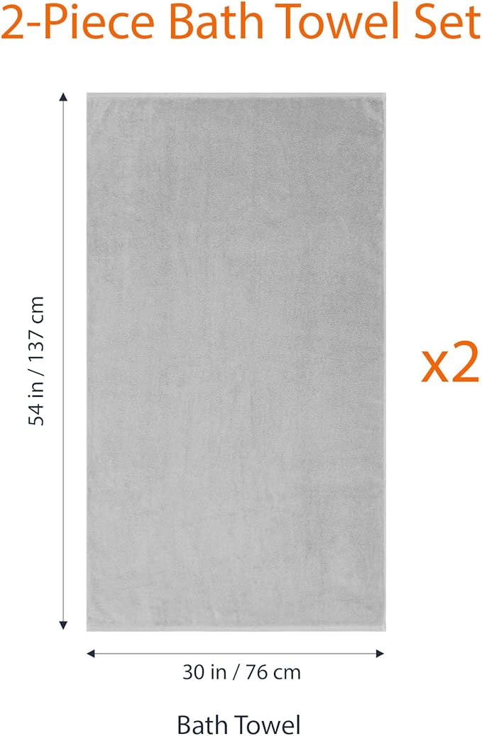 Amazon Basics 2 Piece Quick-Dry Oversize Bath Towel, 100% Cotton, Platinum, 54" x 30"