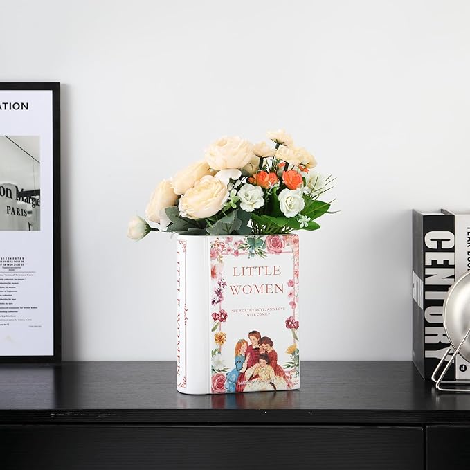 Book Vase, Ceramic Book Vase for Flowers, Book Flower Vase White, Book Shaped Vases, Decorative Ceramic Vases for Home, Office, Bedroom, Living Room, Dining Table(Women)