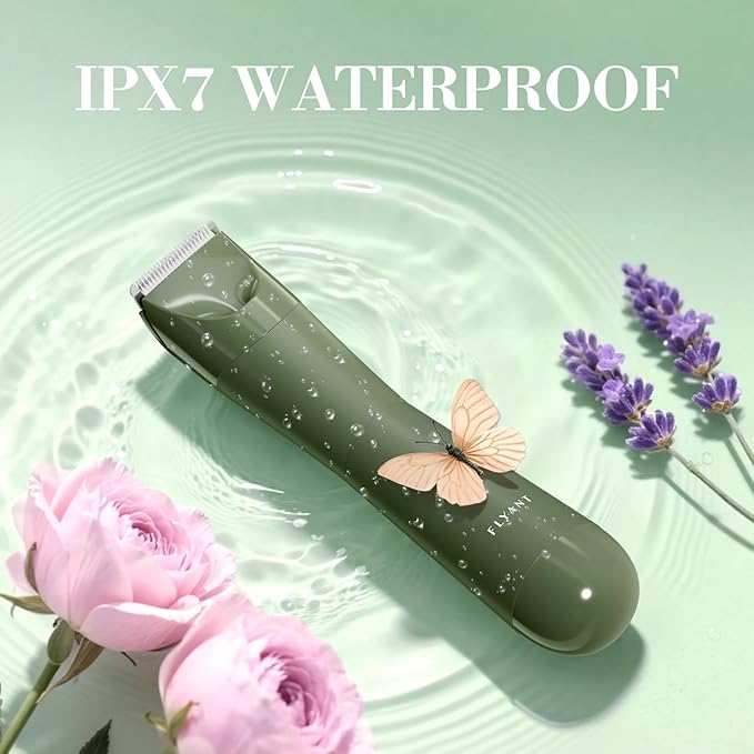 Flyant Bikini Trimmer for Women, 2 in 1 Electric Shaver for Women, Pubic Hair Trimmer Waterproof IPX7 with Led Display for Leg Arm Underarm Bikini Area, Christmas Gift Box for Friends - Dark Green