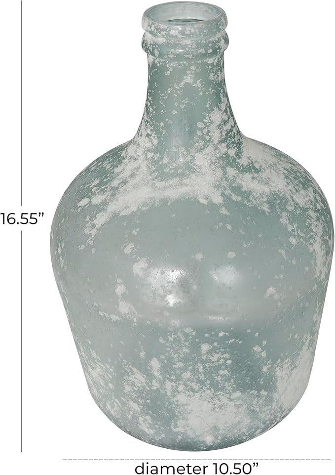 Deco 79 Recycled Glass Handmade Decorative Vase Wide Frosted Spanish Bottle Centerpiece Vase, Flower Vase for Home Decoration 11" x 11" x 17", Clear