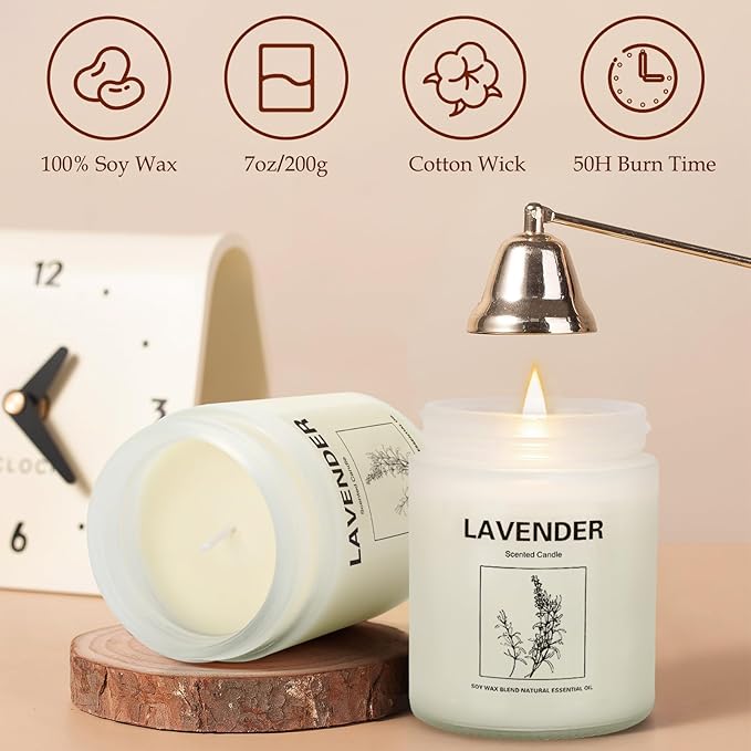 Scented Candle Gift Set, 6 Pack Lavender & Fresh Wood Soy Candles for Home, Long Lasting Aromatherapy Candles for Relaxation, Holiday & Christmas Gifts for Women