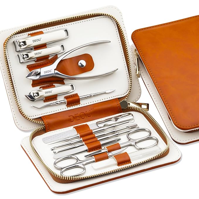 DEOU 13pcs Women Nail Grooming Kit Stainless Steel Professional Manicure Set Nail Care Tools with Luxurious Portable Travel Case Gift