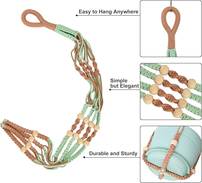 Macrame Plant Hanger with Pot, 3 Set Hanging Planters for Indoor Plants, Handmade Cotton Rope Boho Home Decor, Idea Gift for Anyone, Includes Plant Holders, Pots, Plates and Hooks (Mixed Color-1)