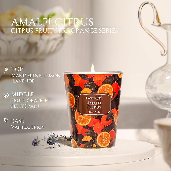 HomeLights 1-Wick Candles for Home Scented - 6.7oz Soy Wax Blend Candle Long-Lasting Fragrance, Eclectic Mixed Styles Home Decor and Housewarming Gifts, Amalfi Citrus