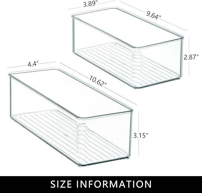 8 PACK Clear Organizer Bins Deep Drawer Organizer Bins Stackable for Cutlery Vanity Storage Bins for Bathroom Kitchen Office Desk Organizing