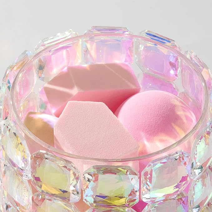 Crystal Makeup Brush Holder Organizer,Vanity Bathroom Canisters,Glass Toothbrush Holders for Bathroom,Pen Holder for Office,Bling Vanity Organizer and Storage