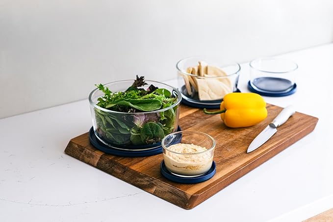 DURA LIVING 8-Piece Glass Food Storage Containers Set (4 Containers + 4 Lids) | Round, Nesting, Microwave & Dishwasher Safe | BPA-Free, Space-Saving | Blue Lids for Pantry & Kitchen Organization