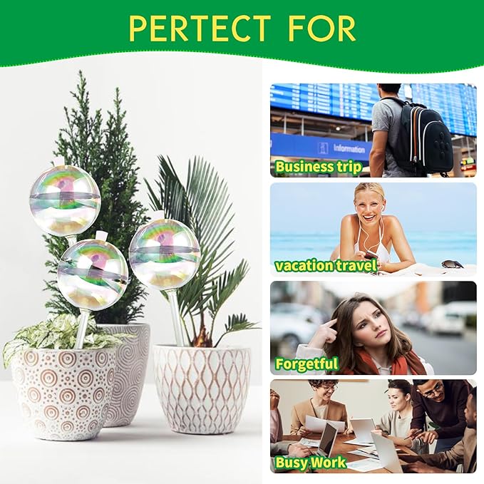 13 oz Up 2 Weeks Large Plant Watering Globes - Self Watering Bulbs for Indoor & Outdoor Plants, Glass Water Globes, Slow Watering for Plants While Away, Self Watering Planter Insert 4 Pack
