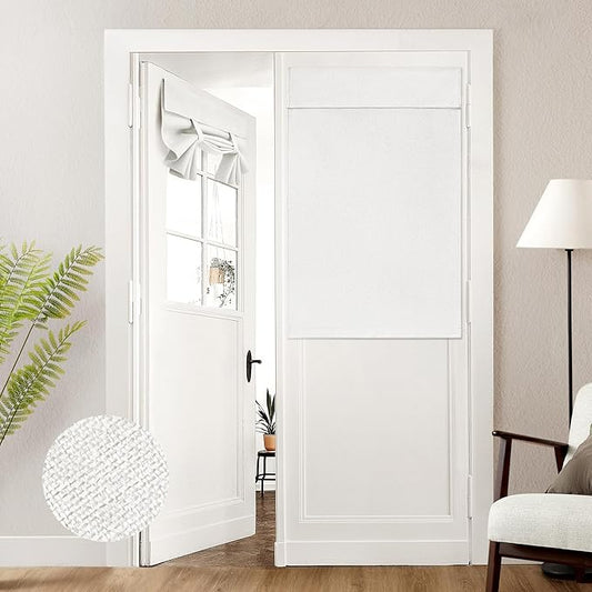 HOMEIDEAS 100% White Linen Blackout French Door Curtains, Privacy Door Window Curtains, 30 X 40 Inch Room Darkening Blinds, Thermal Insulated Shades for Bedroom, 1 Panel