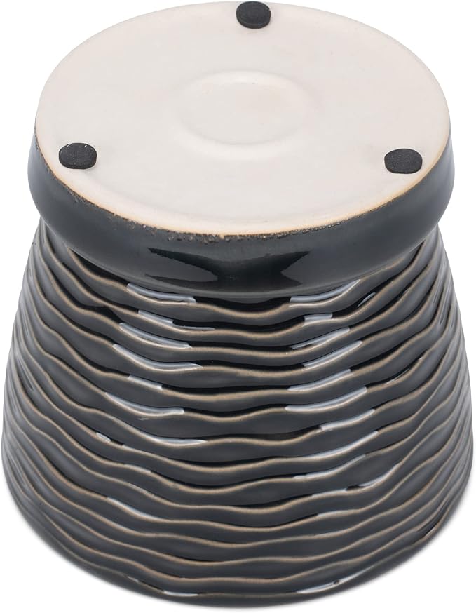 Napco Waves Pattern 4.5 Inch Black and White Ceramic Flower Pot Planter with Saucer