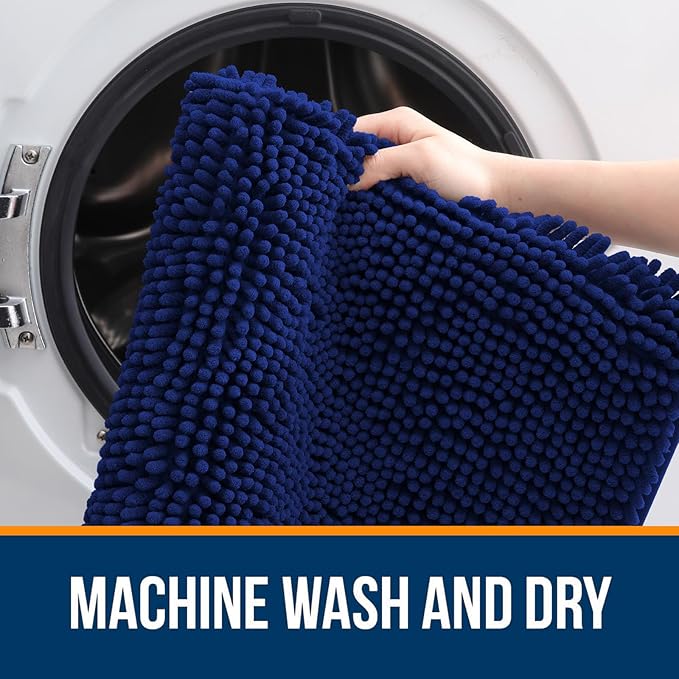 OLANLY Bathroom Rugs 34x21, Extra Soft Absorbent Chenille Bath Rugs, Rubber Backing Quick Dry, Machine Washable Bath Mats for Bathroom Floor, Tub and Shower, Home Decor Accessories, Navy