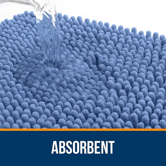 OLANLY Bathroom Rugs 24x16, Extra Soft Absorbent Chenille Bath Rugs, Rubber Backing Quick Dry, Machine Washable Bath Mats for Bathroom Floor, Tub and Shower, Home Decor Accessories, Cornflower Blue