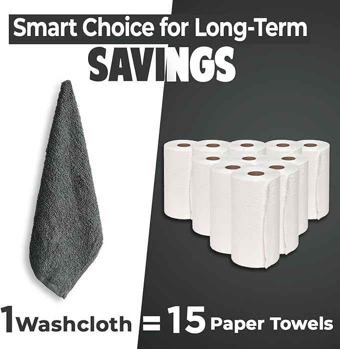 DAN RIVER 100% Cotton Wash Cloths 24 Pack [12x12] Soft & Absorbent face wash Cloth, Gym, Hotels & Spa Perfect for Everyday Use Fingertip Towels, Gray