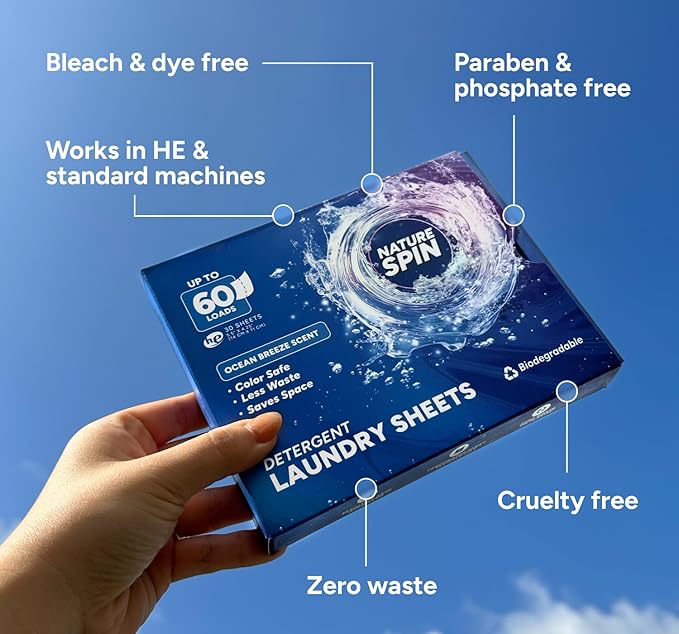 Laundry Detergent Sheets - Travel Size Laundry Sheets for Easy Use - Ocean Breeze Scented, Non toxic, Machine Friendly - Up to 60 Loads - 1 Pack