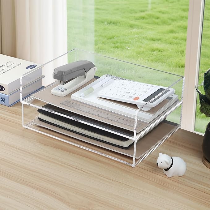 4 Pack Acrylic Paper Tray Organizer for Desk Clear File Organizer,Acrylic Desk Organizers and Accessories Sorter,Perfect for File Paper, Ipad, Letter, A4 Office File, Books, Notes.