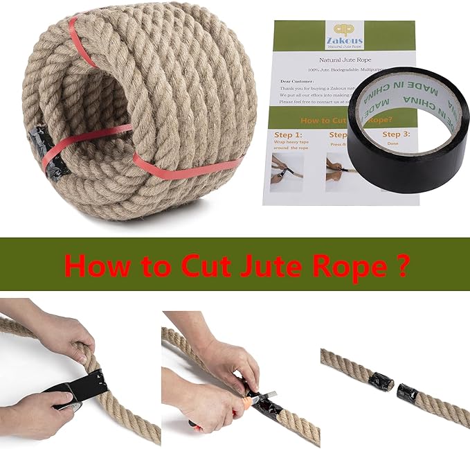 Jute Rope 1 Inch 49 Feet Twisted Hemp Rope for Crafts, Climbing, Hammock, Nautical, Tug of War, Railings, Landscaping, Home Decorating (1 inch x 49 ft)