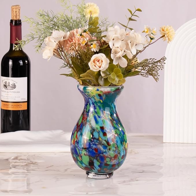 KAMMAK Colored Glass Vase, Beautiful Hand Blown Decorative Vase, Modern Art Vase for Flower Mantle Dining Table Centerpiece, Entryway Living Room Wedding Decoration, FH021