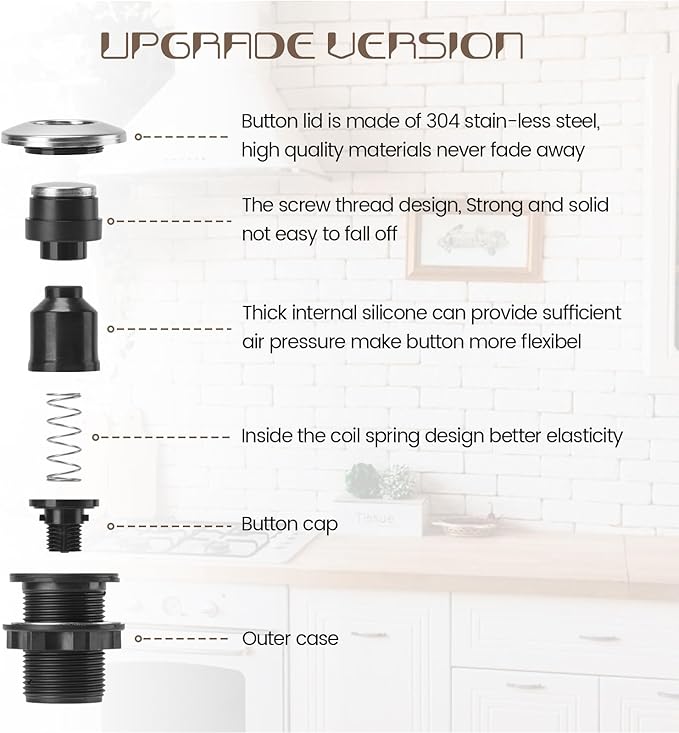 Garbage Disposal Air Switch Kit Sink Top Waste Disposal Long Stainless Steel Polished On/Off Air Button Food and Waste Disposals Part by Etoolcity, UL Listed