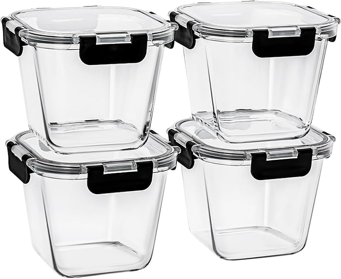 32 oz Glass Soup Containers with Lids, 4 Cup Glass Food Storage Containers with lids, Meal Prep Containers with Lids, Microwave, Oven, Freezer and Dishwasher, BPA Free