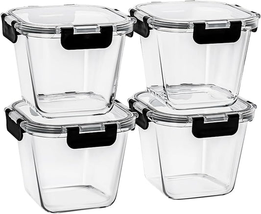 32 oz Glass Soup Containers with Lids, 4 Cup Glass Food Storage Containers with lids, Meal Prep Containers with Lids, Microwave, Oven, Freezer and Dishwasher, BPA Free