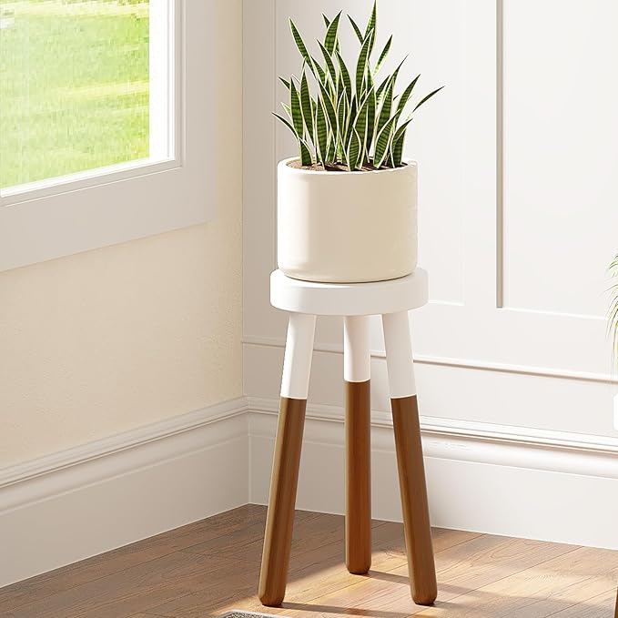 12" Reverse Dipped Wood Plant Stand, Wood Accent Stool,Side Table Set Bath Stool (20"+24" Tall)
