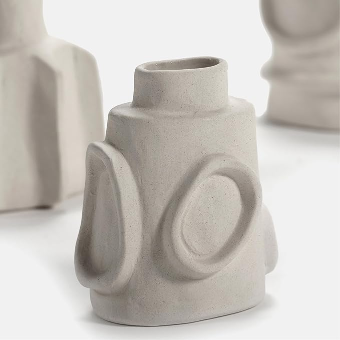 Serax Flower Vase | Marie by Marie Michielssen | Set of 6 | White Stoneware Home Decor Living Room for Coffee Table or Kitchen | Modern Entryway Table Decor or for Shelves | Unique Centerpiece Vases