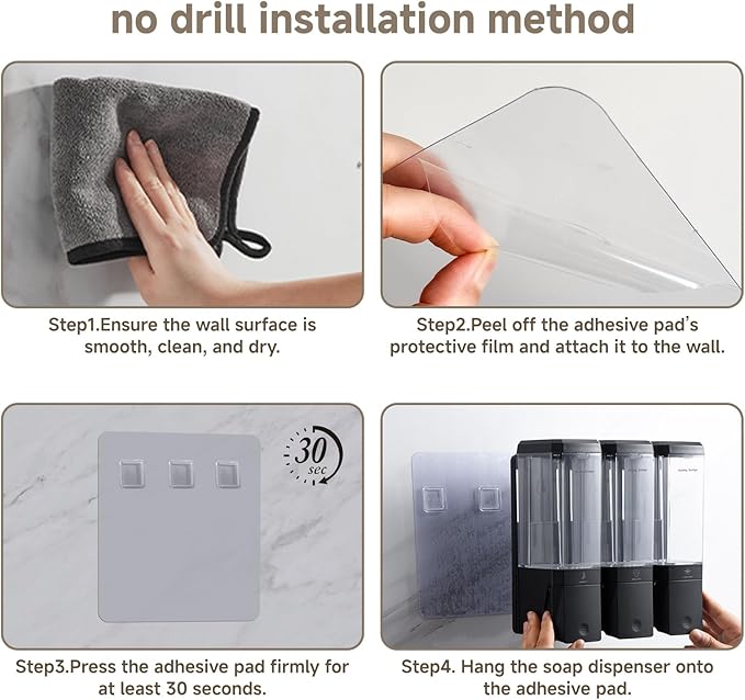 Shower Soap Dispenser Wall Mounted Shower Dispenser 3 Chamber No Drill Shampoo and Conditioner Dispenser Refillable Shampoo Dispener for Shower 3 * 500ml for Bathroom Hotel (Black 3 Chamber)