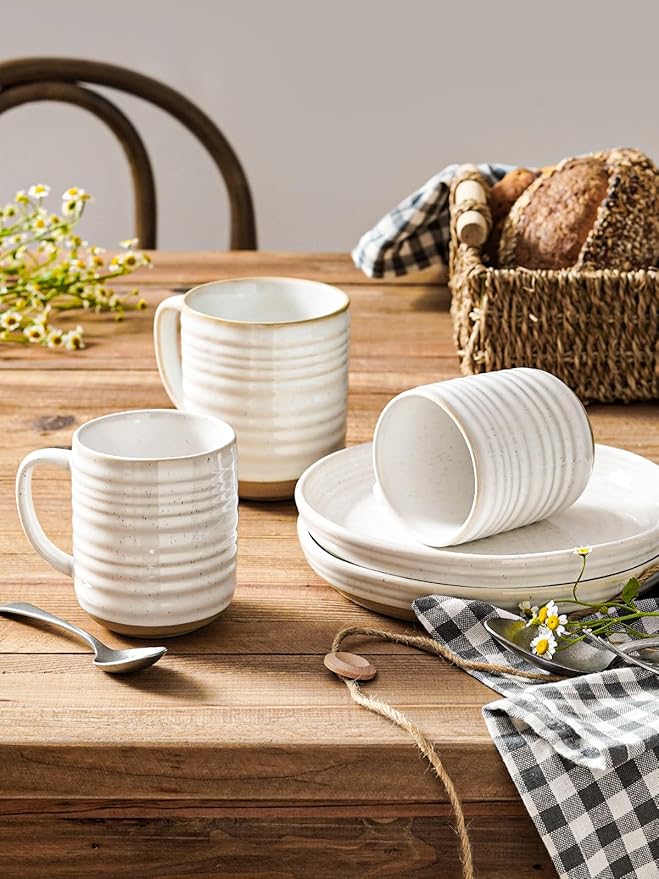 LE TAUCI Coffee Mugs 12 oz, Ceramic Coffee Cups for Latte, Hot Tea, Cappuccino, Mocha, Cocoa, Housewarming Wedding Present Mug Set - Set of 4, Arctic White